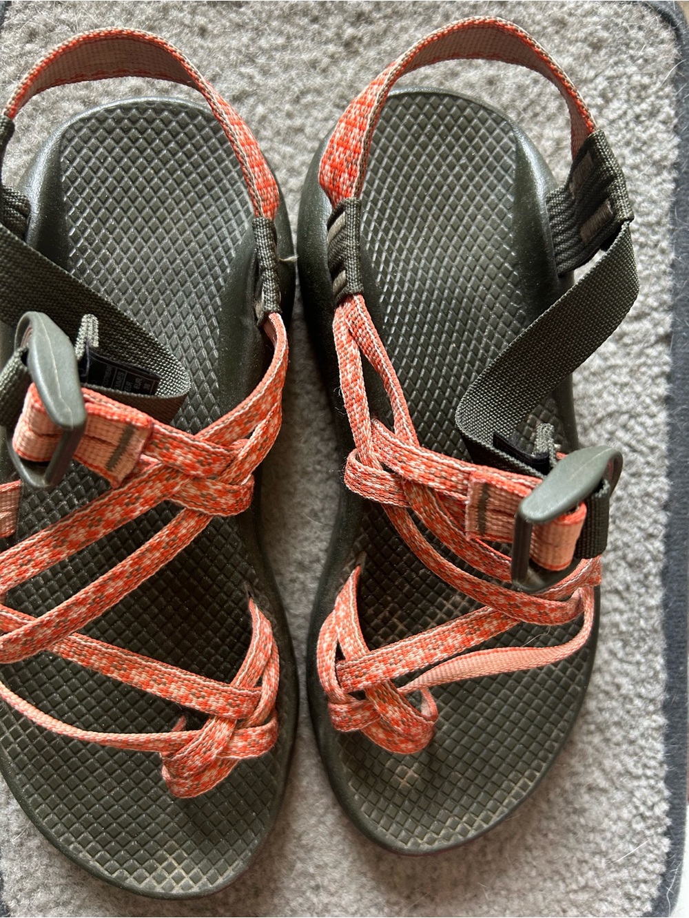 Chaco Black Footbed with Coral Strappy Sandals